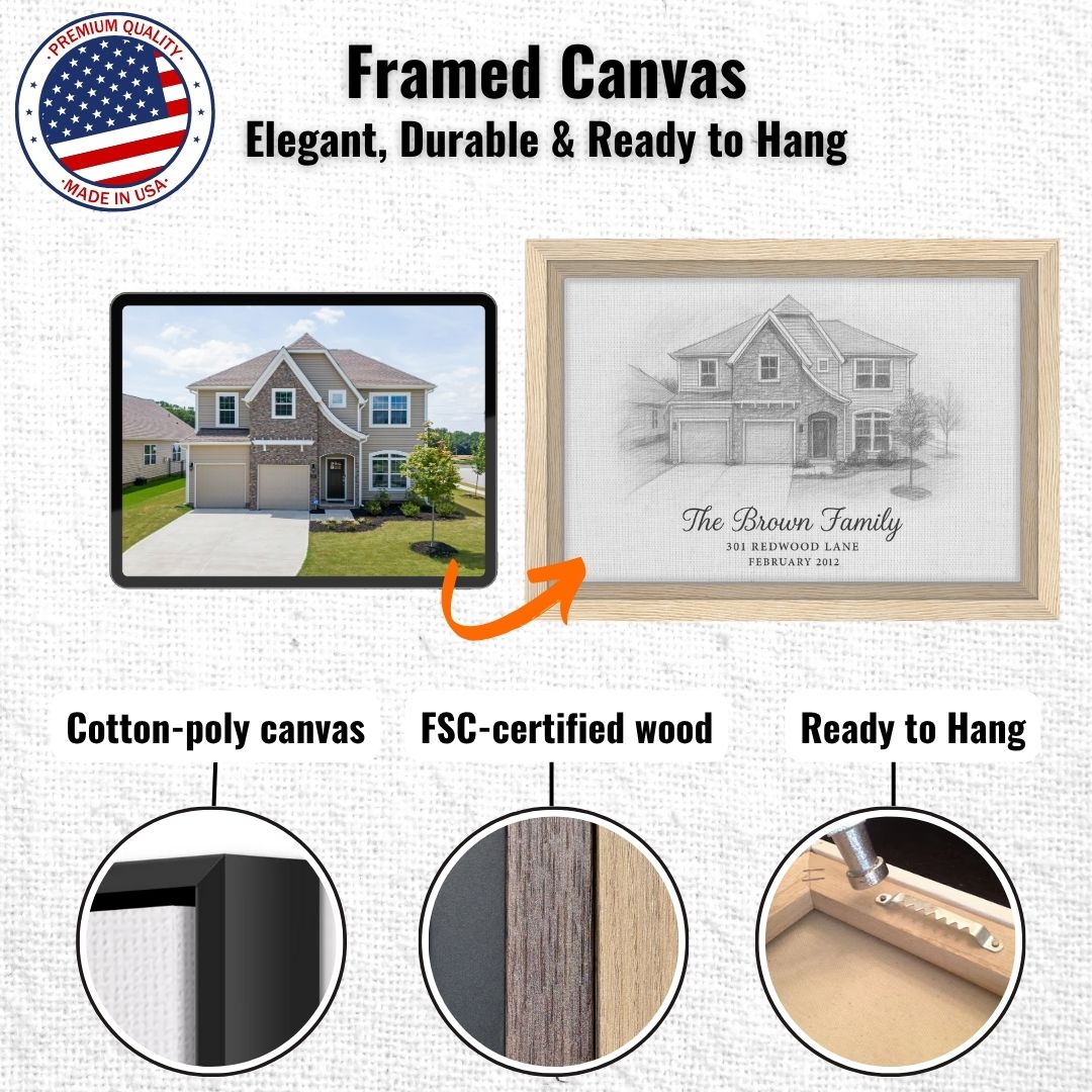 Personalized Home Portrait – Framed Canvas