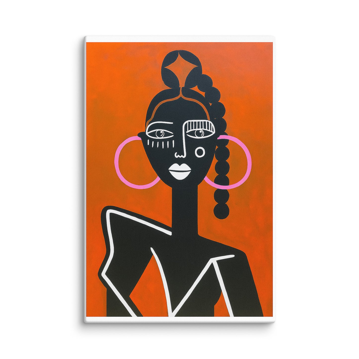 Abstract Portrait Wall Art Print – Bold Modern Face Canvas with Orange & Pink Accents 40″×60″ - Masterpiece Print