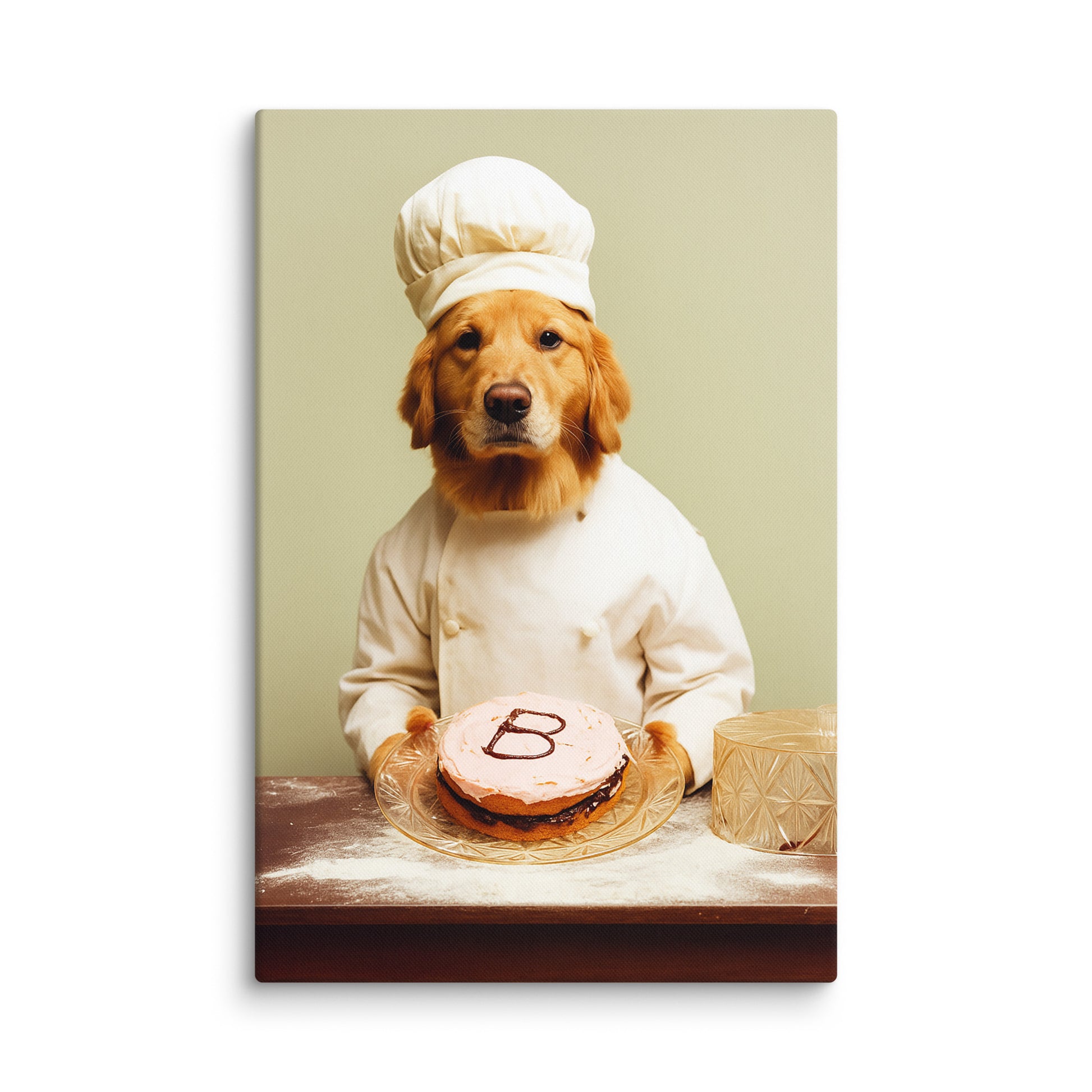 Celebrity Chef Dog Wall Art – Funny Golden Retriever Baking Canvas 40″×60″ - Masterpiece Print