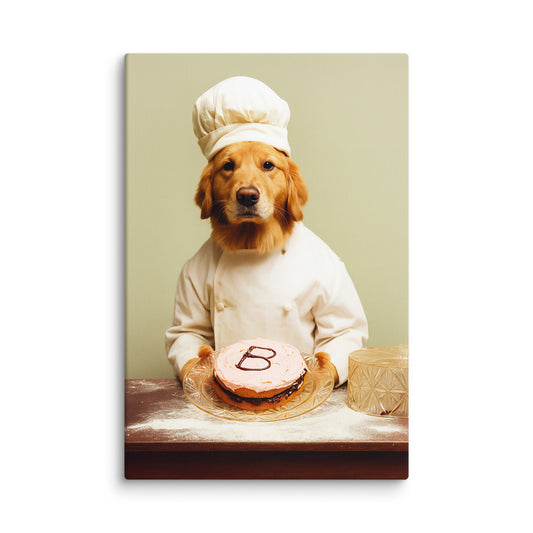 Celebrity Chef Dog Wall Art – Funny Golden Retriever Baking Canvas 40″×60″ - Masterpiece Print