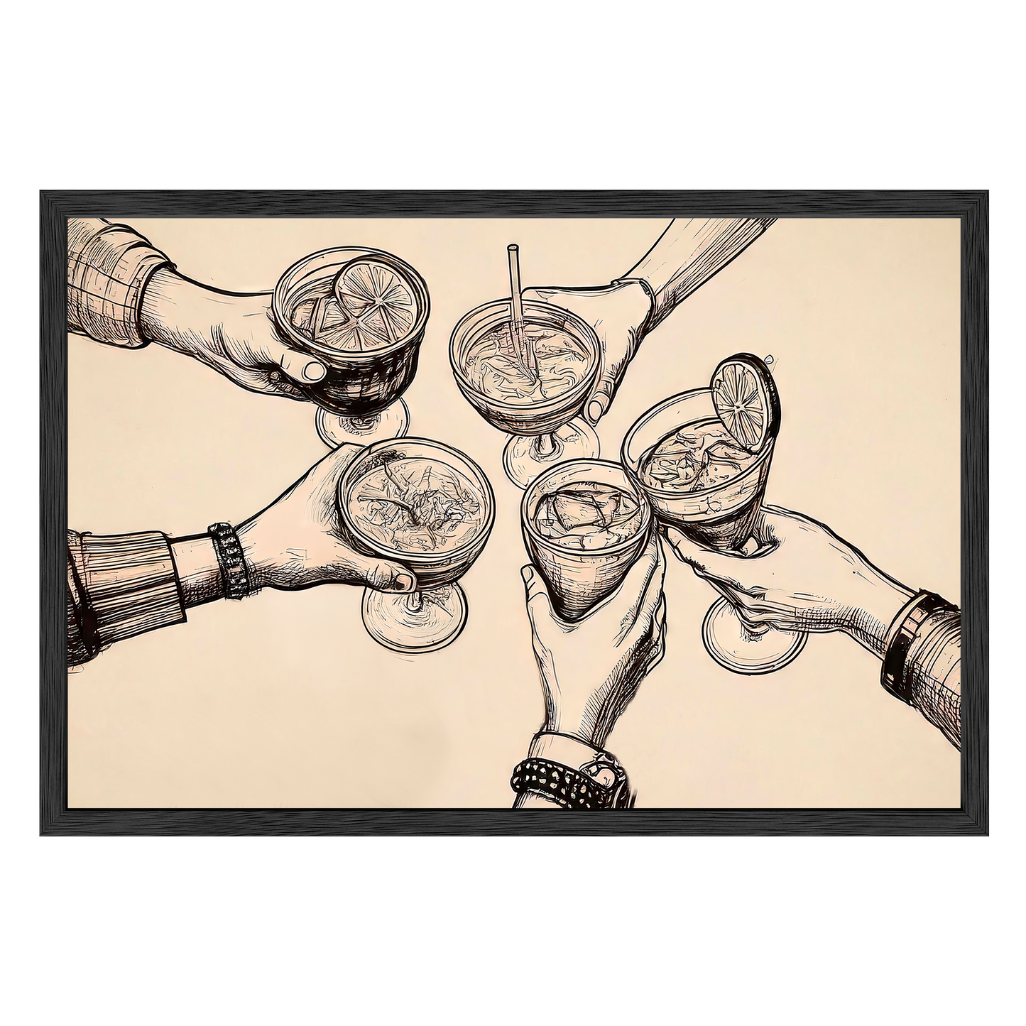 Cheers Illustration - Vintage-Inspired Sepia Framed Print - Masterpiece Print