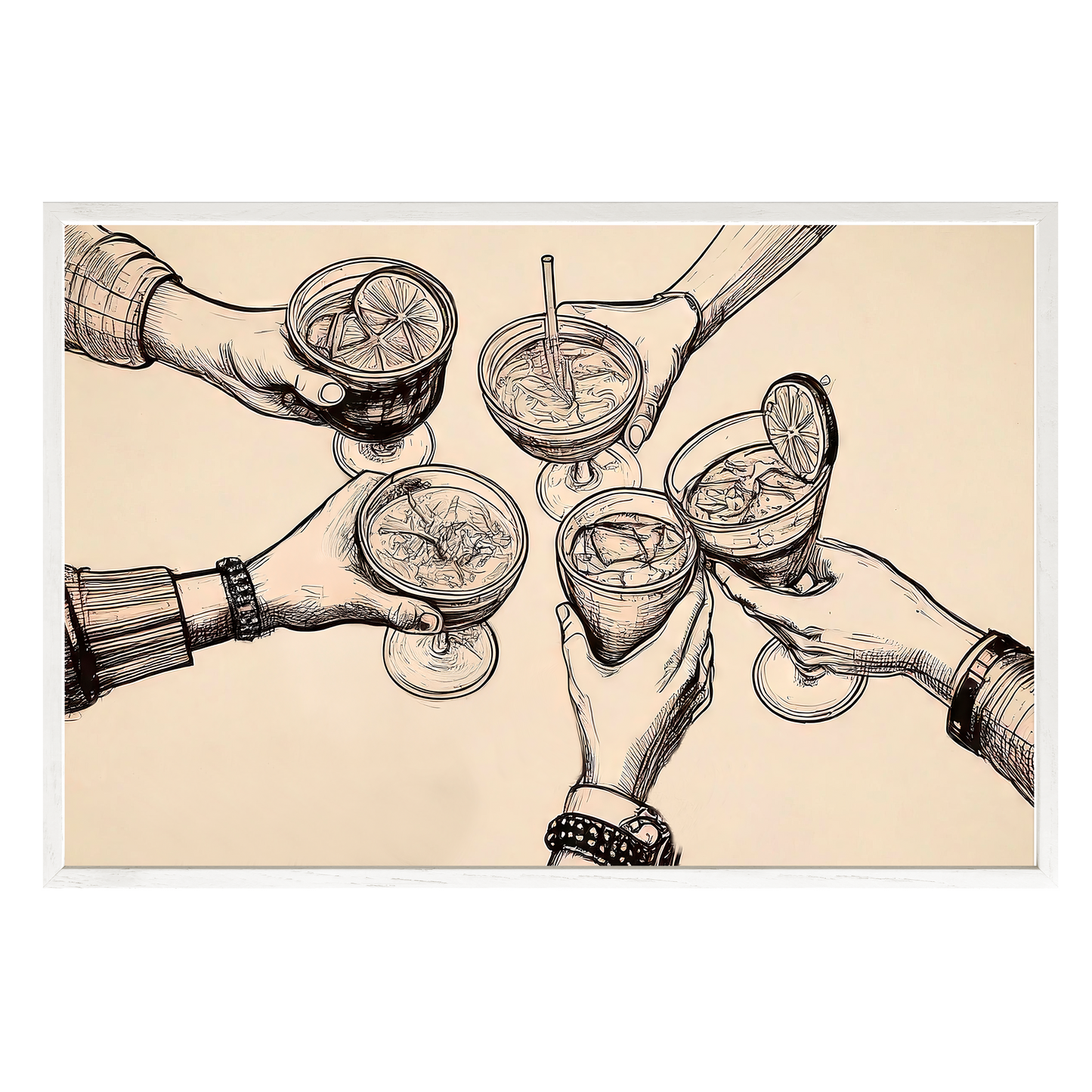 Cheers Illustration - Vintage-Inspired Sepia Framed Print - Masterpiece Print