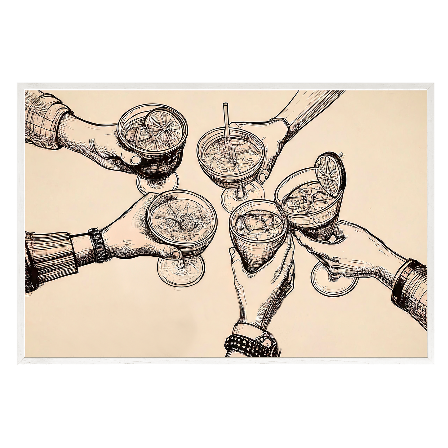 Cheers Illustration - Vintage-Inspired Sepia Framed Print - Masterpiece Print