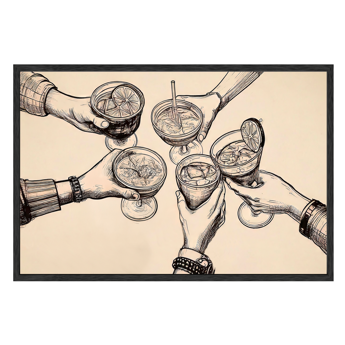 Cheers Illustration - Vintage-Inspired Sepia Framed Print - Masterpiece Print