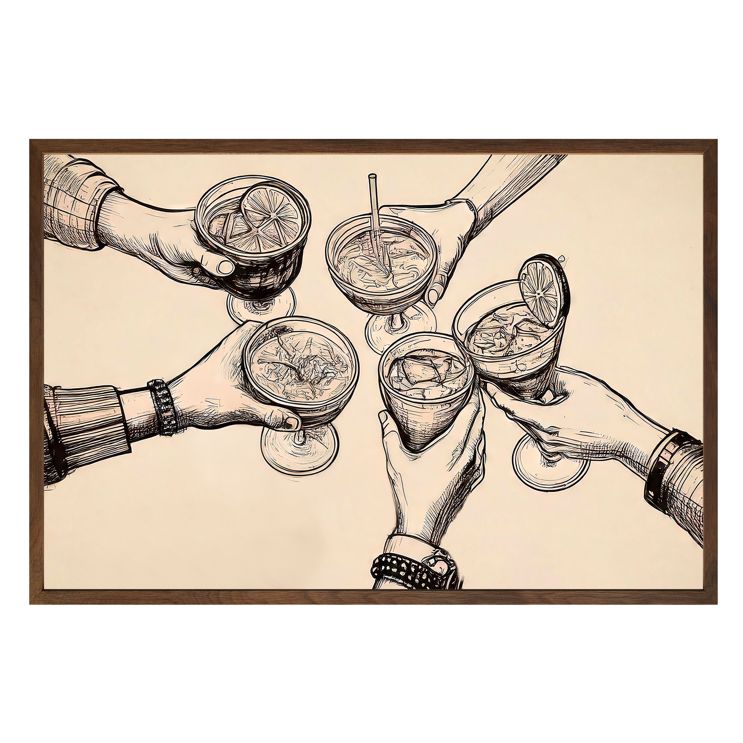 Cheers Illustration - Vintage-Inspired Sepia Framed Print - Masterpiece Print