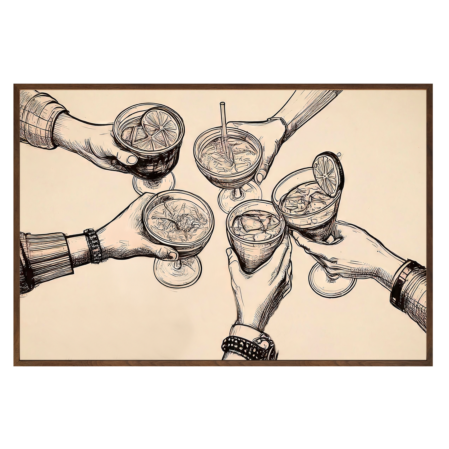 Cheers Illustration - Vintage-Inspired Sepia Framed Print - Masterpiece Print