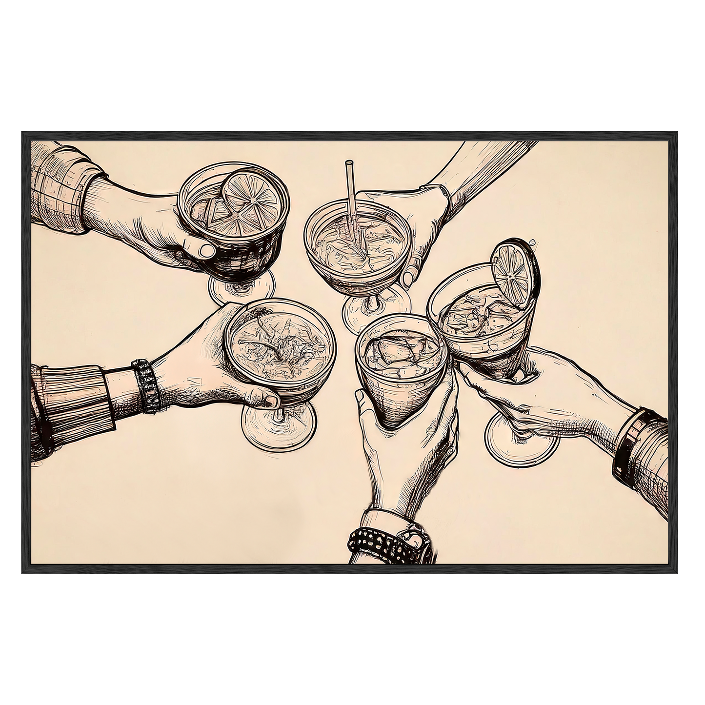 Cheers Illustration - Vintage-Inspired Sepia Framed Print - Masterpiece Print