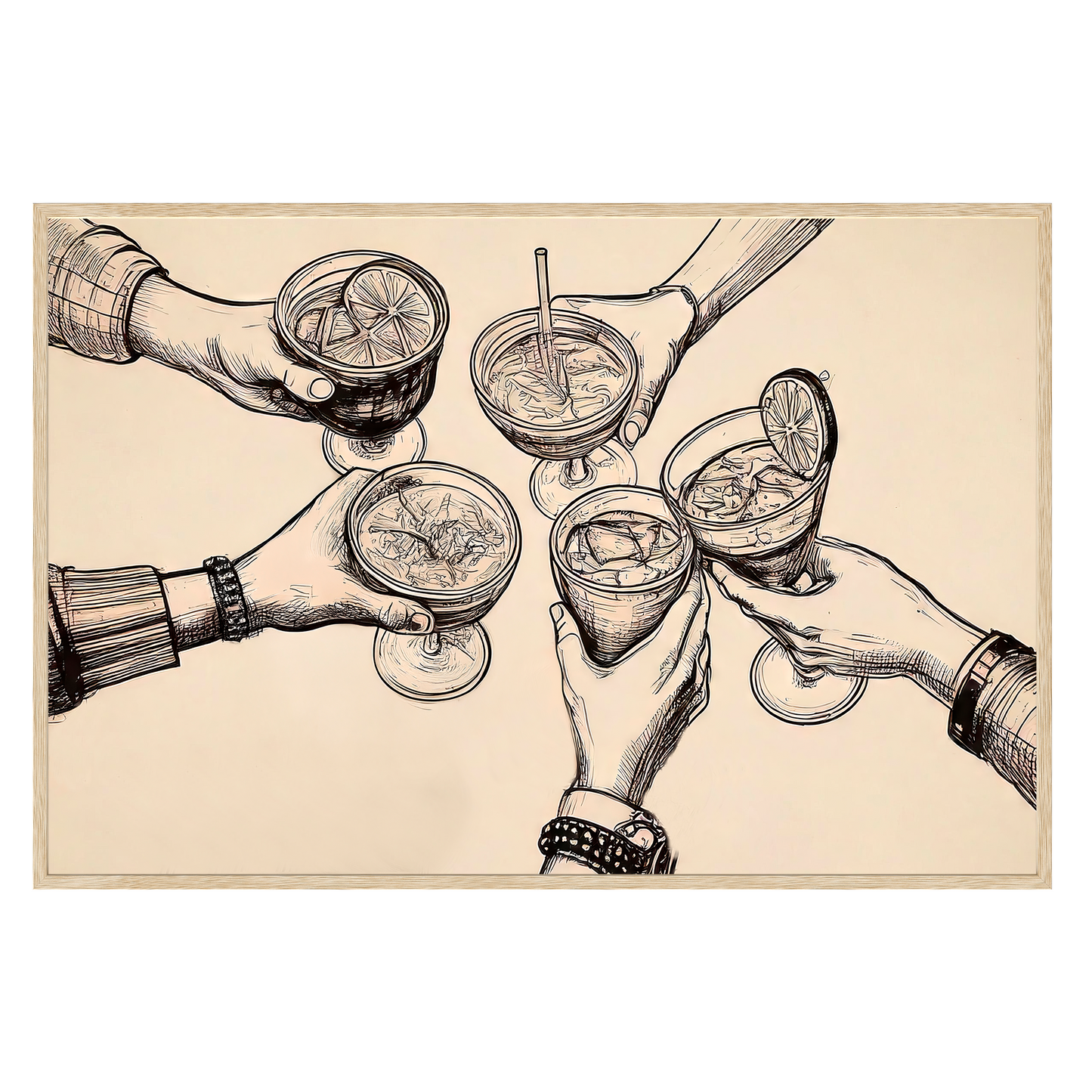 Cheers Illustration - Vintage-Inspired Sepia Framed Print - Masterpiece Print