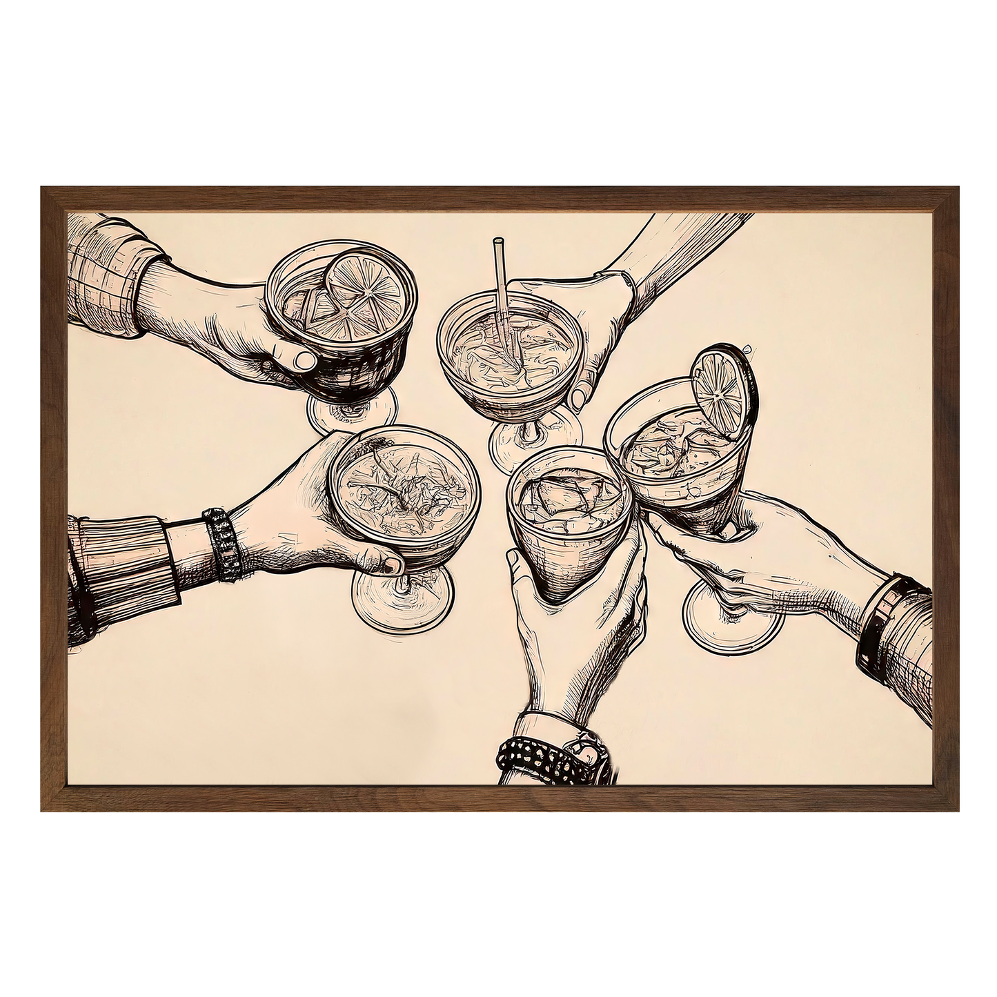 Cheers Illustration - Vintage-Inspired Sepia Framed Print - Masterpiece Print