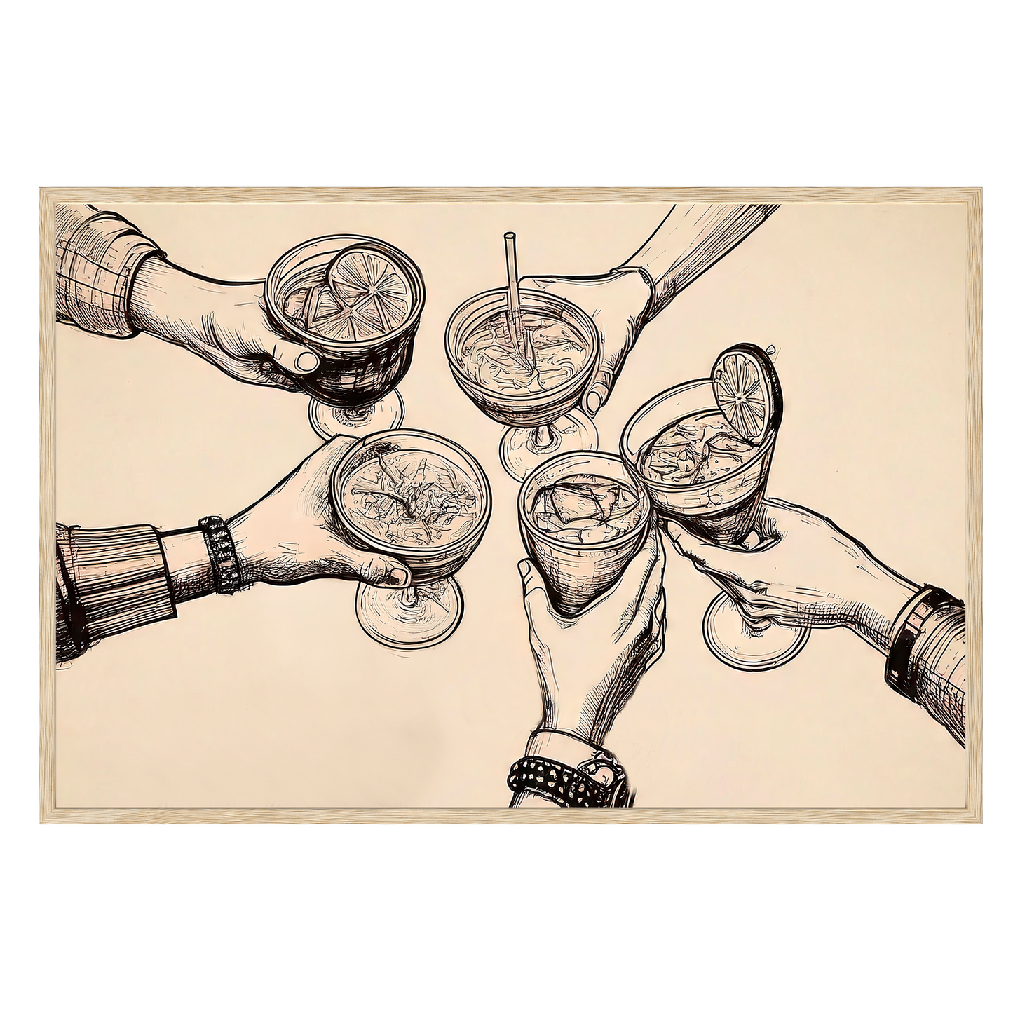 Cheers Illustration - Vintage-Inspired Sepia Framed Print - Masterpiece Print