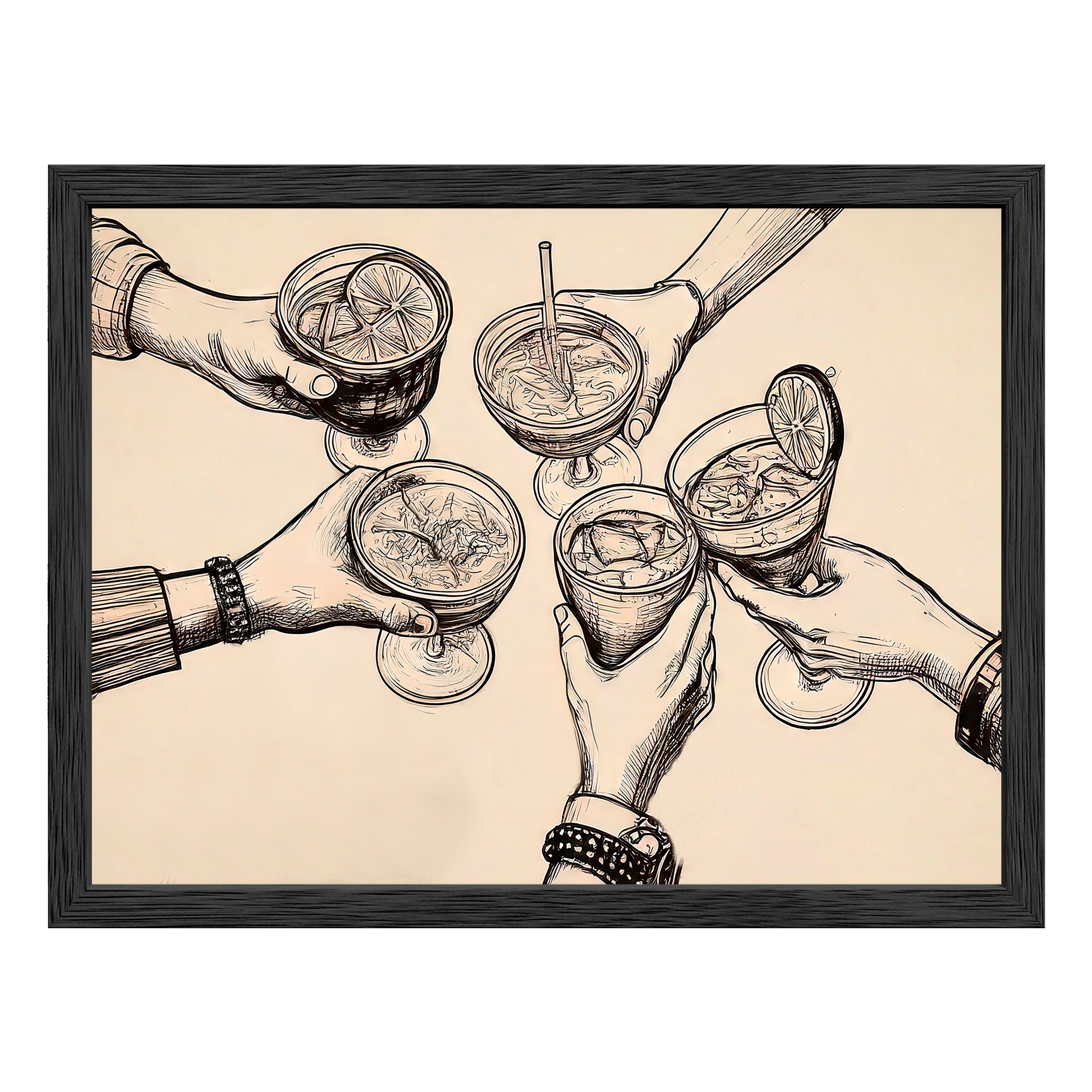 Cheers Illustration - Vintage-Inspired Sepia Framed Print - Masterpiece Print