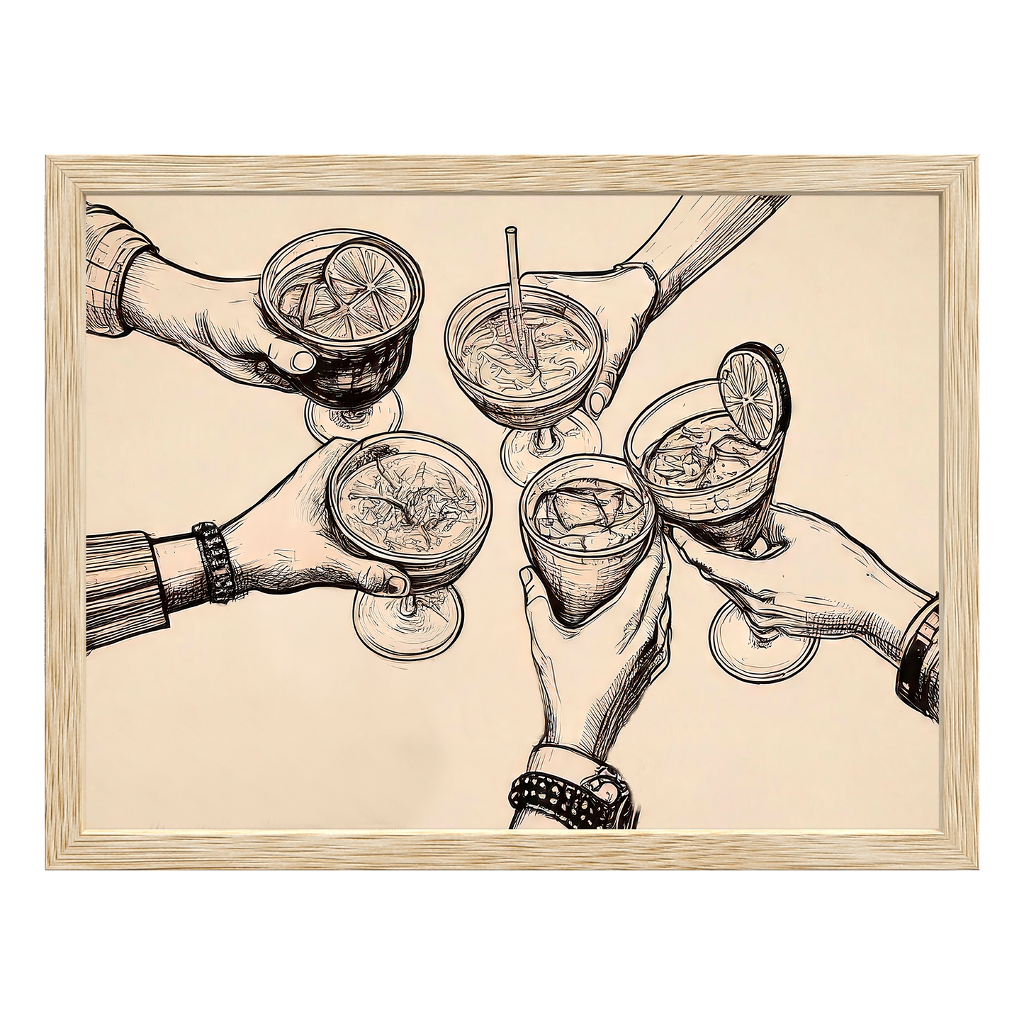 Cheers Illustration - Vintage-Inspired Sepia Framed Print - Masterpiece Print
