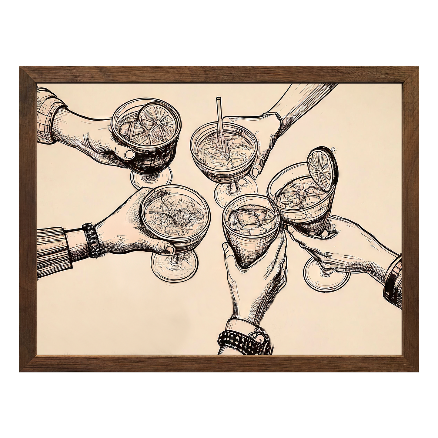 Cheers Illustration - Vintage-Inspired Sepia Framed Print - Masterpiece Print
