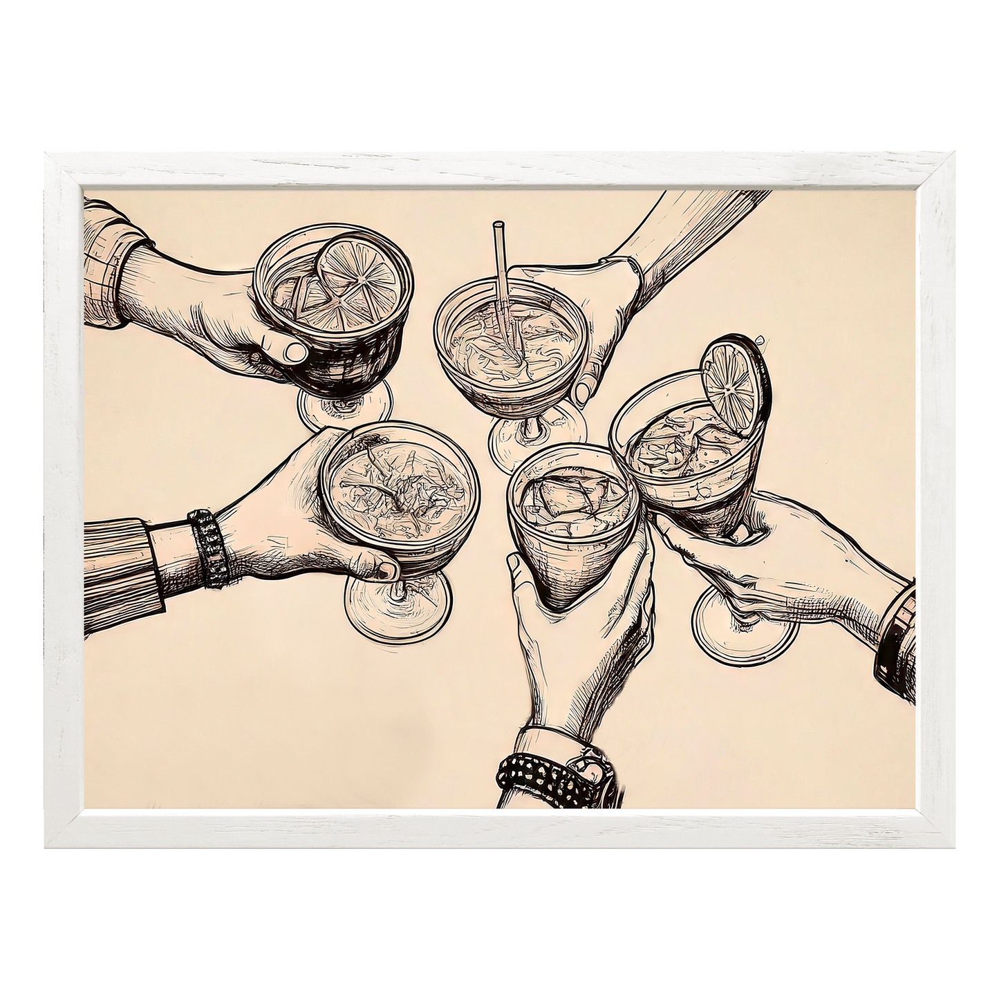 Cheers Illustration - Vintage-Inspired Sepia Framed Print - Masterpiece Print
