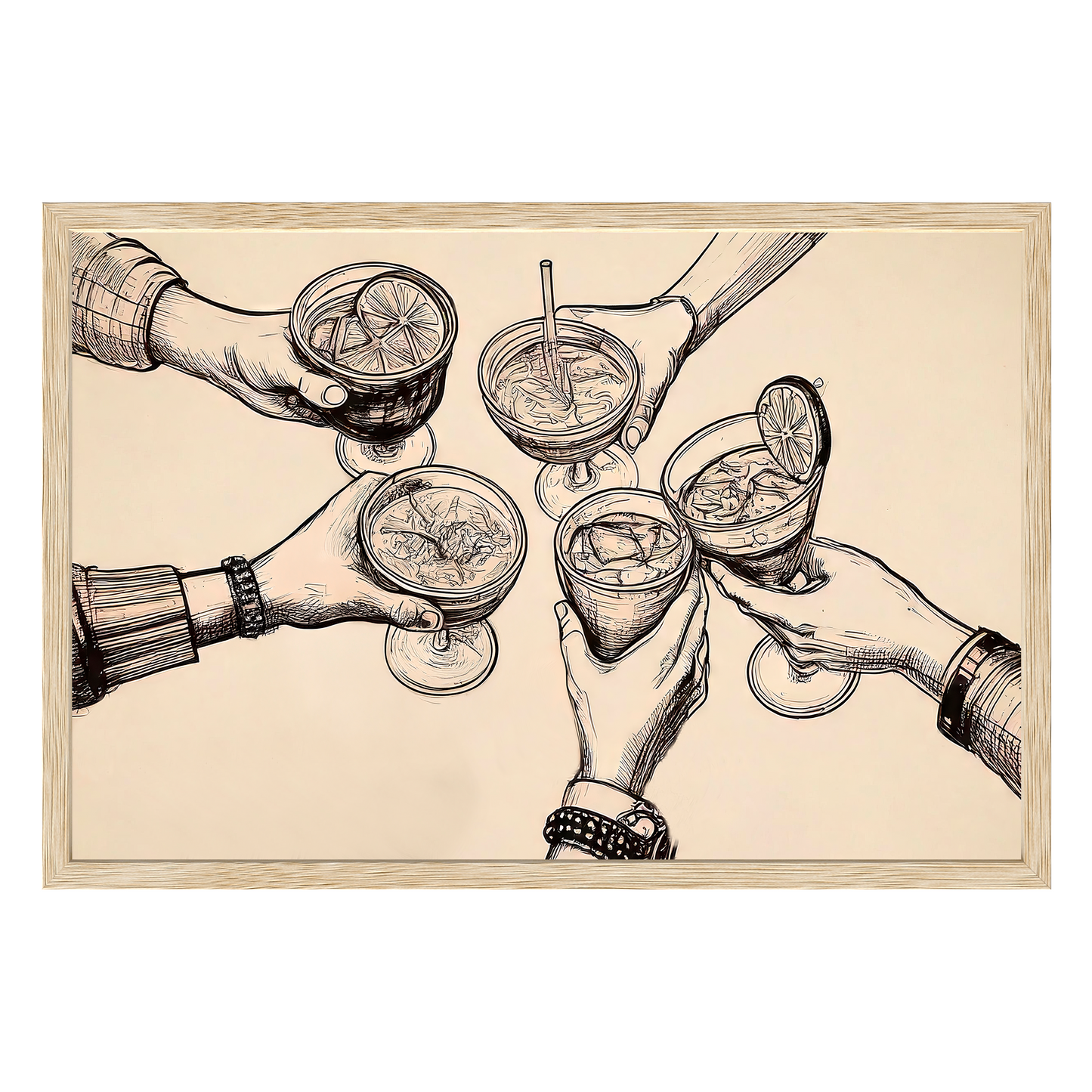 Cheers Illustration - Vintage-Inspired Sepia Framed Print - Masterpiece Print