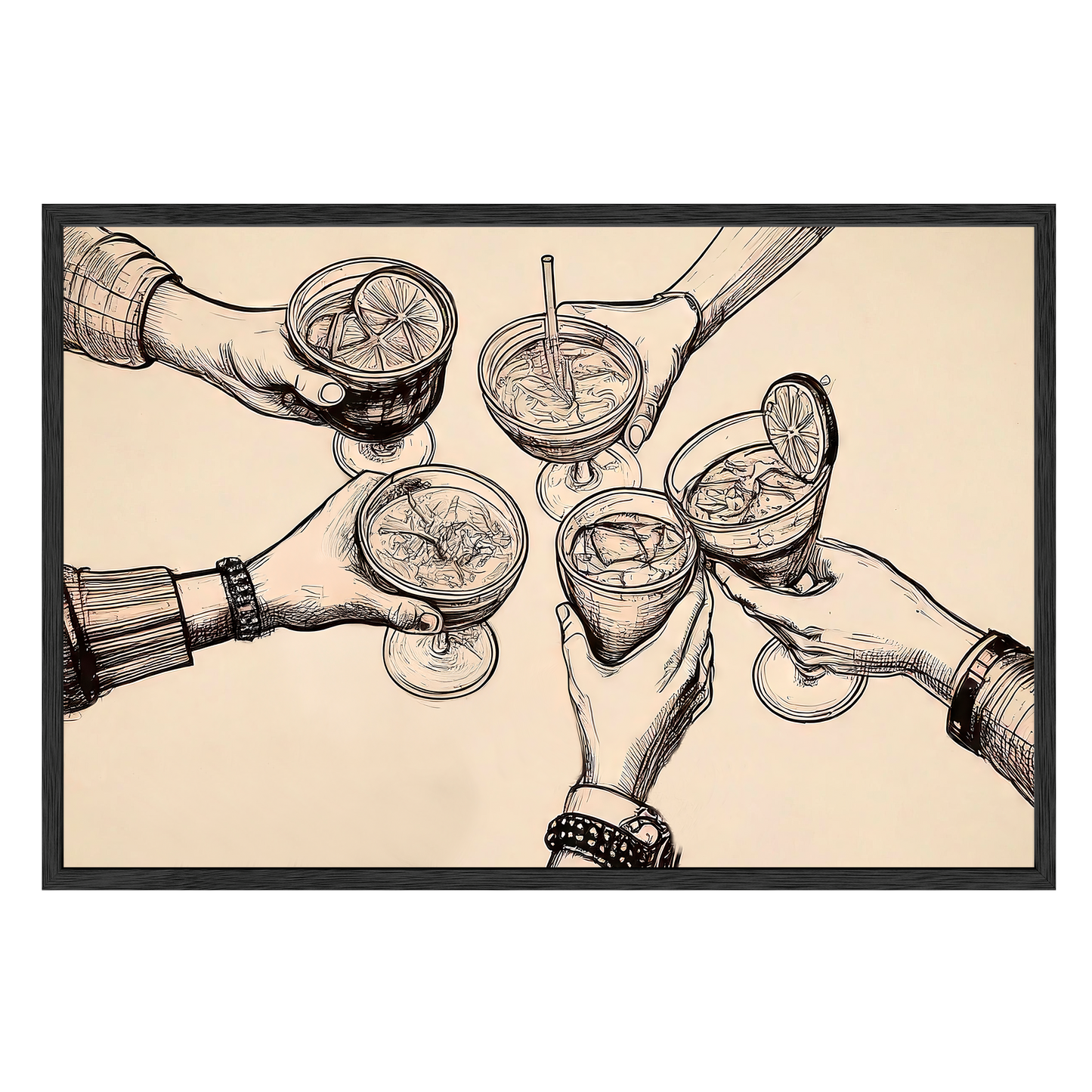 Cheers Illustration - Vintage-Inspired Sepia Framed Print