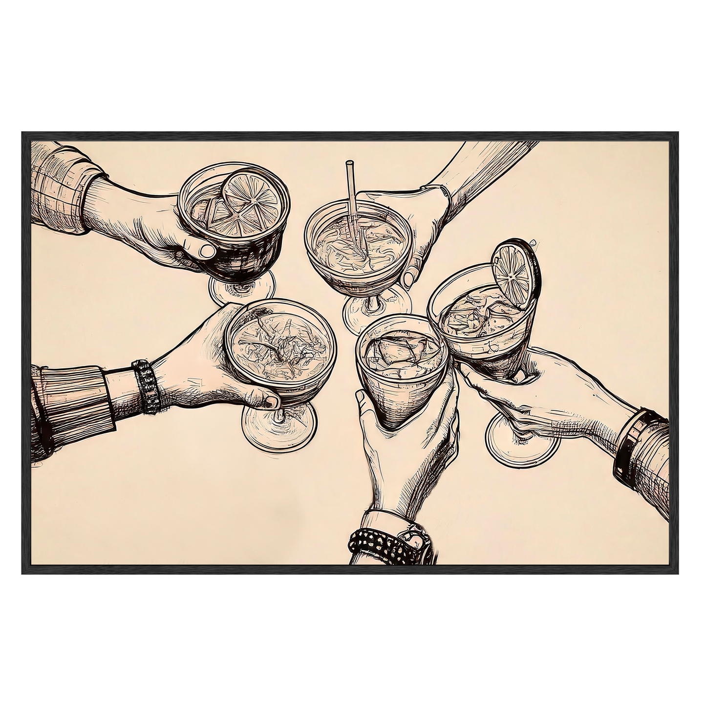 Cheers Illustration - Vintage-Inspired Sepia Framed Print