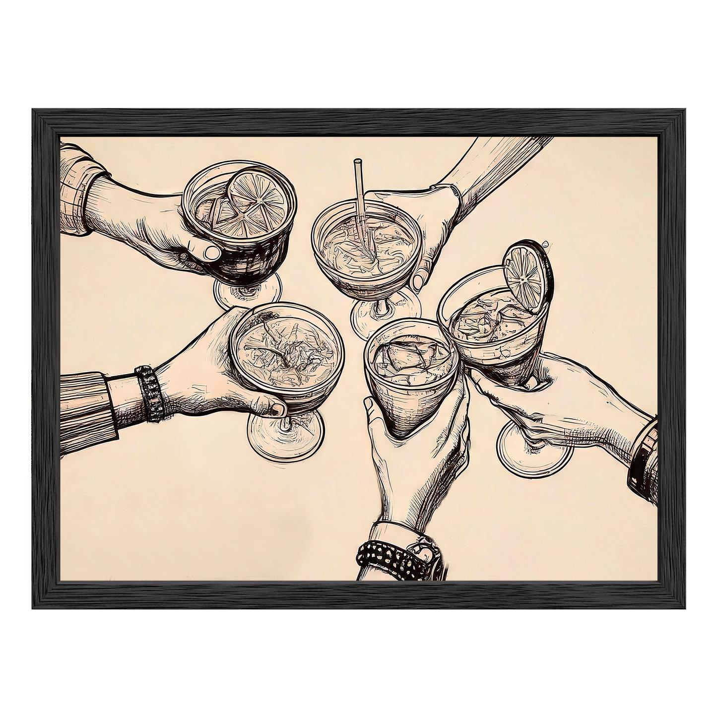 Cheers Illustration - Vintage-Inspired Sepia Framed Print