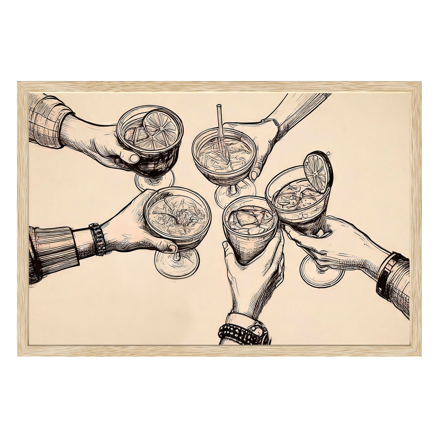 Cheers Illustration - Vintage-Inspired Sepia Framed Print