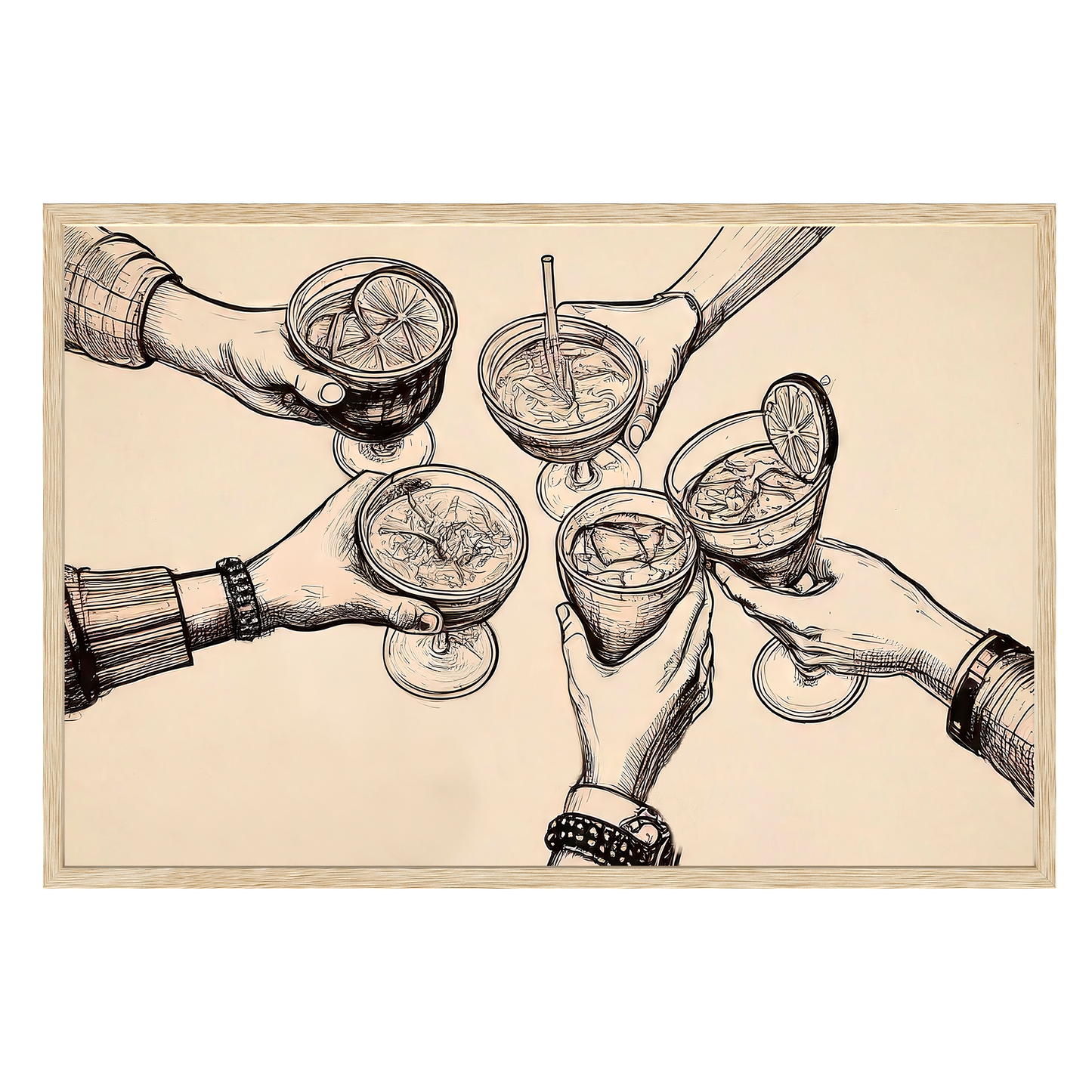 Cheers Illustration - Vintage-Inspired Sepia Framed Print