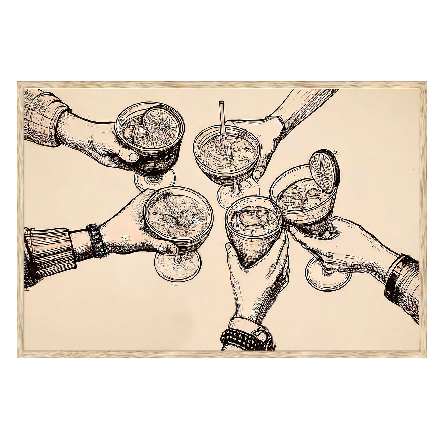 Cheers Illustration - Vintage-Inspired Sepia Framed Print