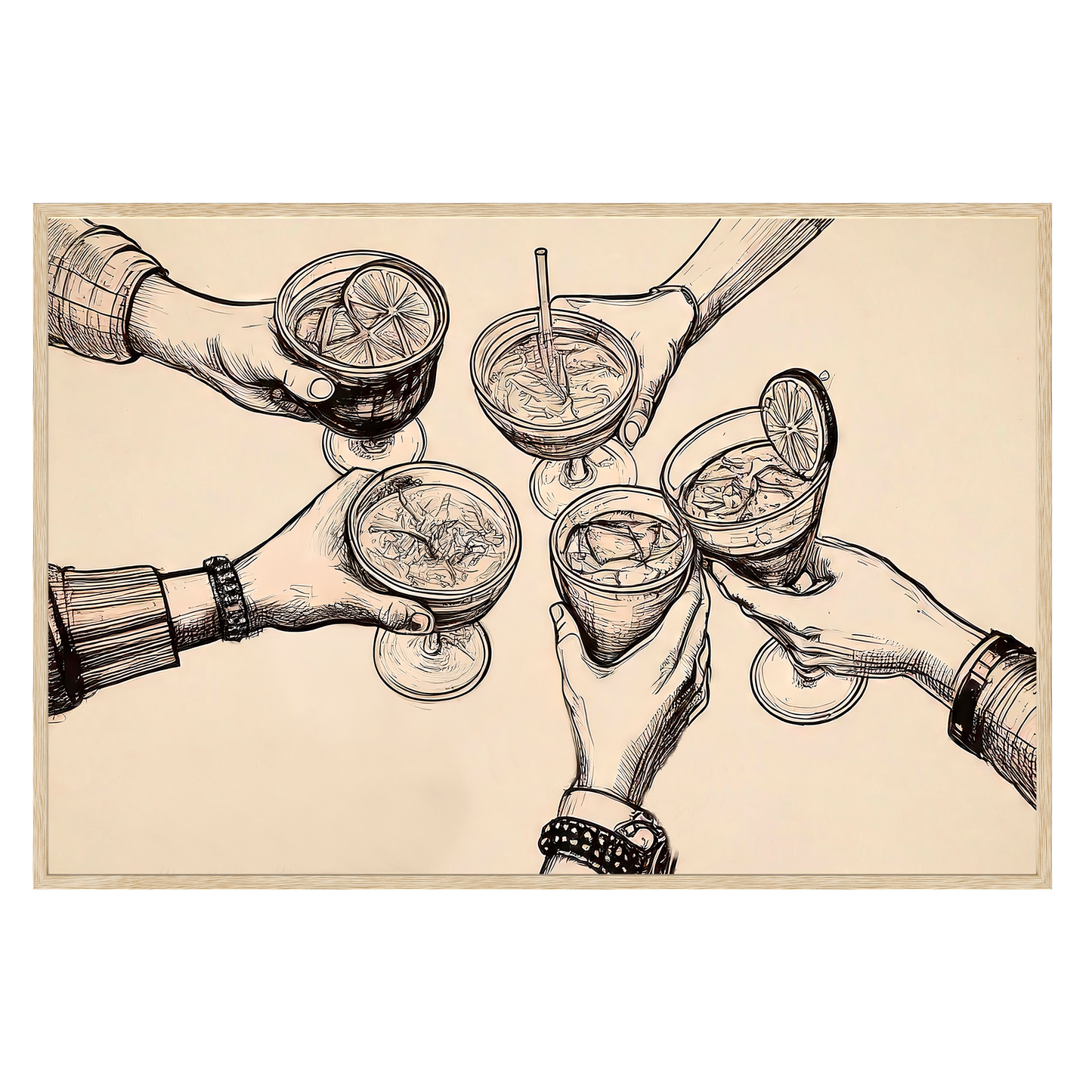 Cheers Illustration - Vintage-Inspired Sepia Framed Print