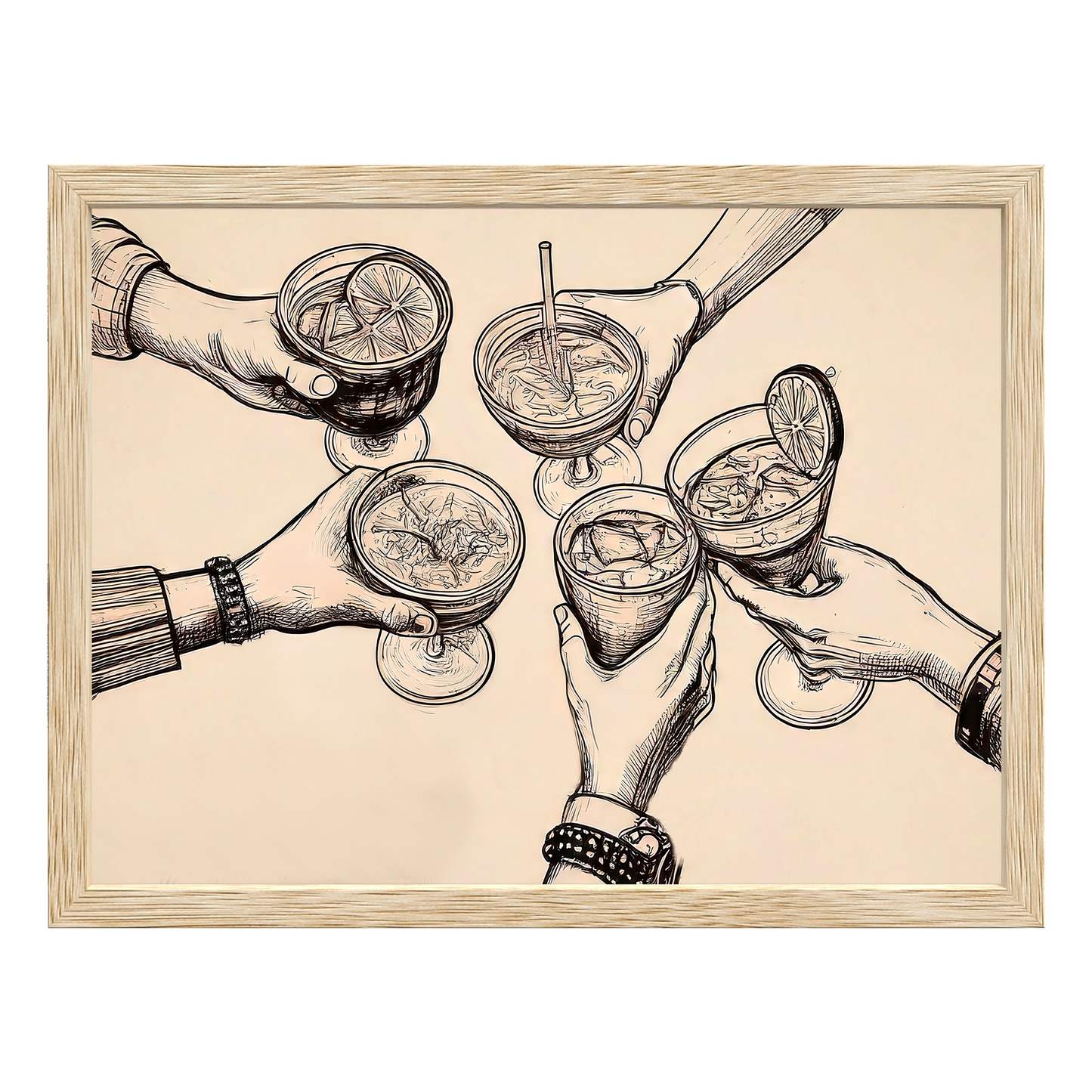 Cheers Illustration - Vintage-Inspired Sepia Framed Print