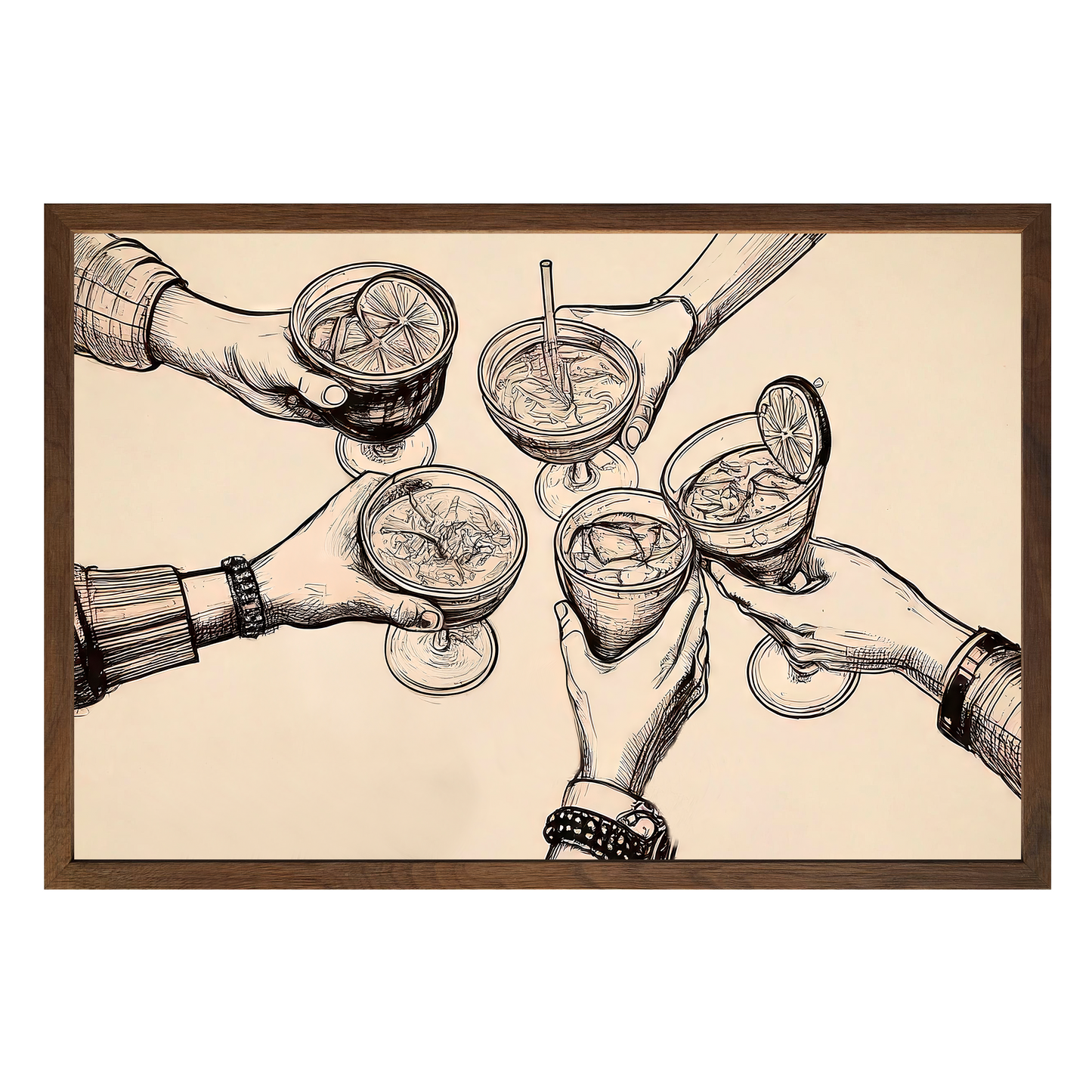 Cheers Illustration - Vintage-Inspired Sepia Framed Print