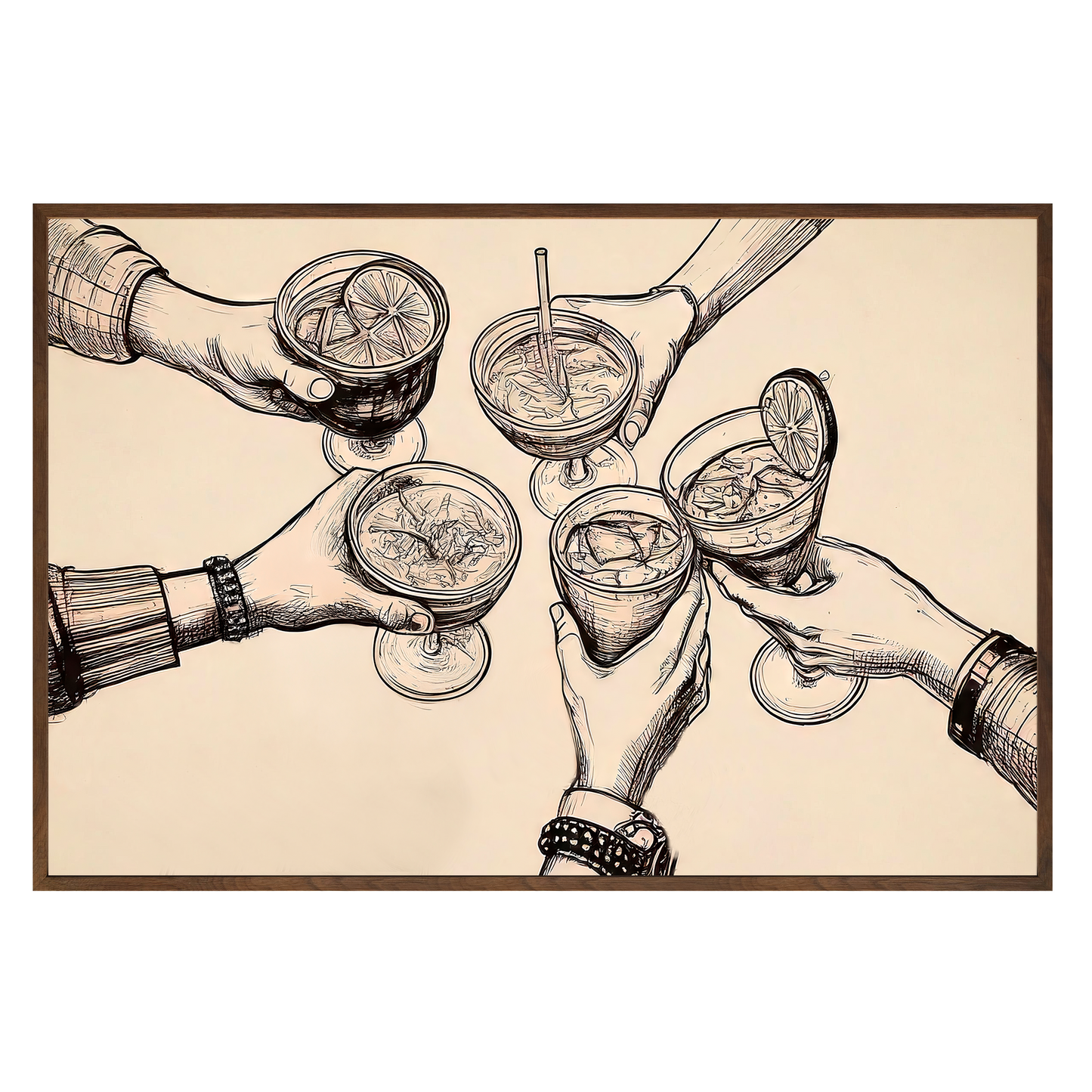 Cheers Illustration - Vintage-Inspired Sepia Framed Print