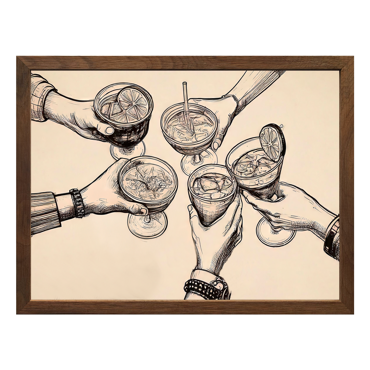 Cheers Illustration - Vintage-Inspired Sepia Framed Print