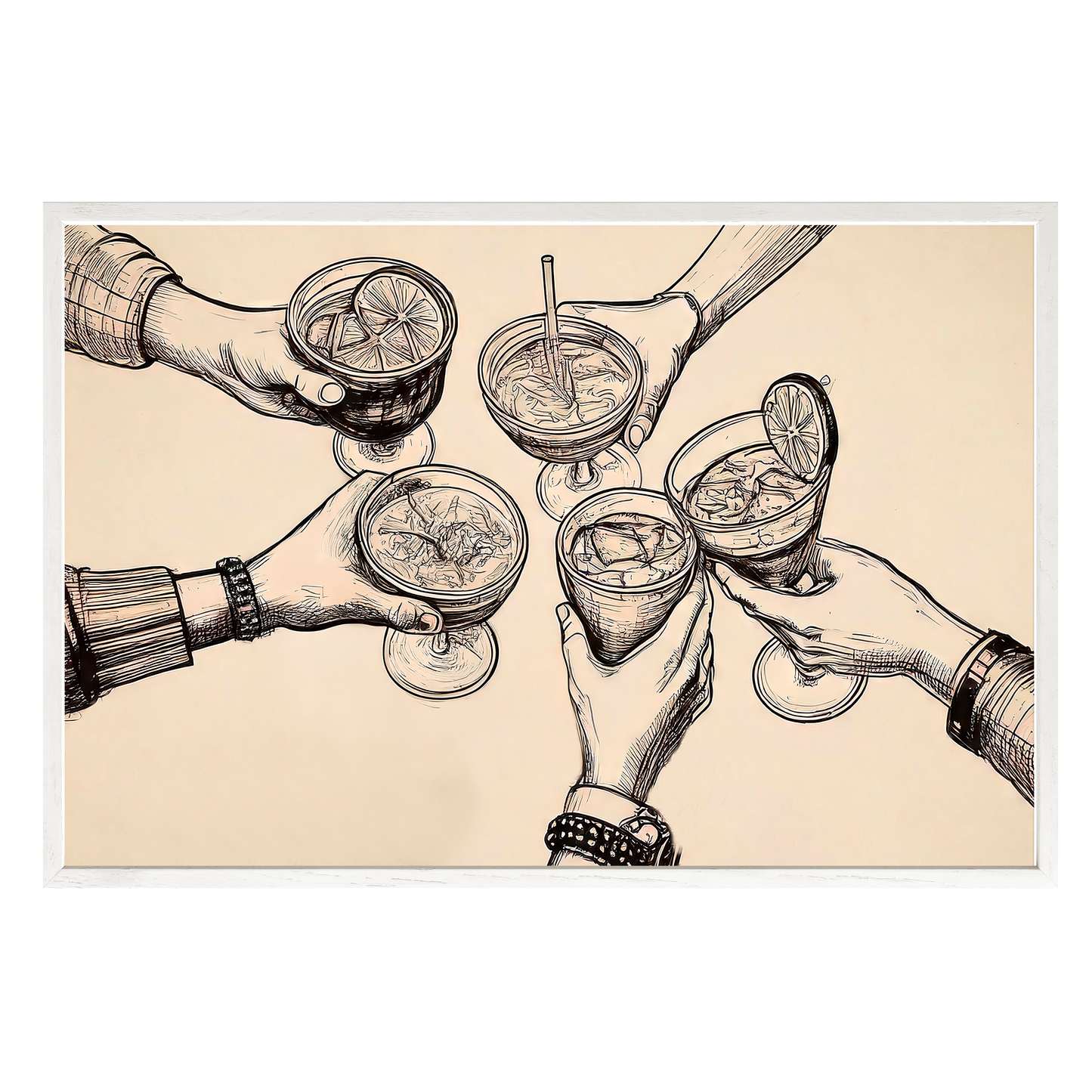 Cheers Illustration - Vintage-Inspired Sepia Framed Print