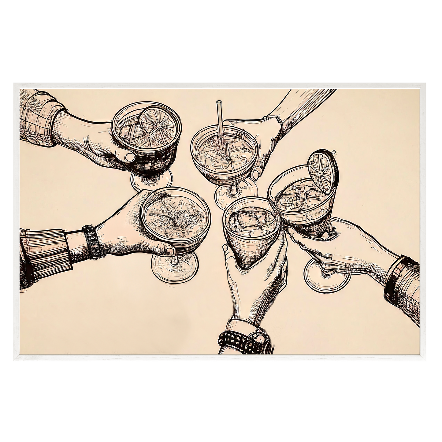 Cheers Illustration - Vintage-Inspired Sepia Framed Print