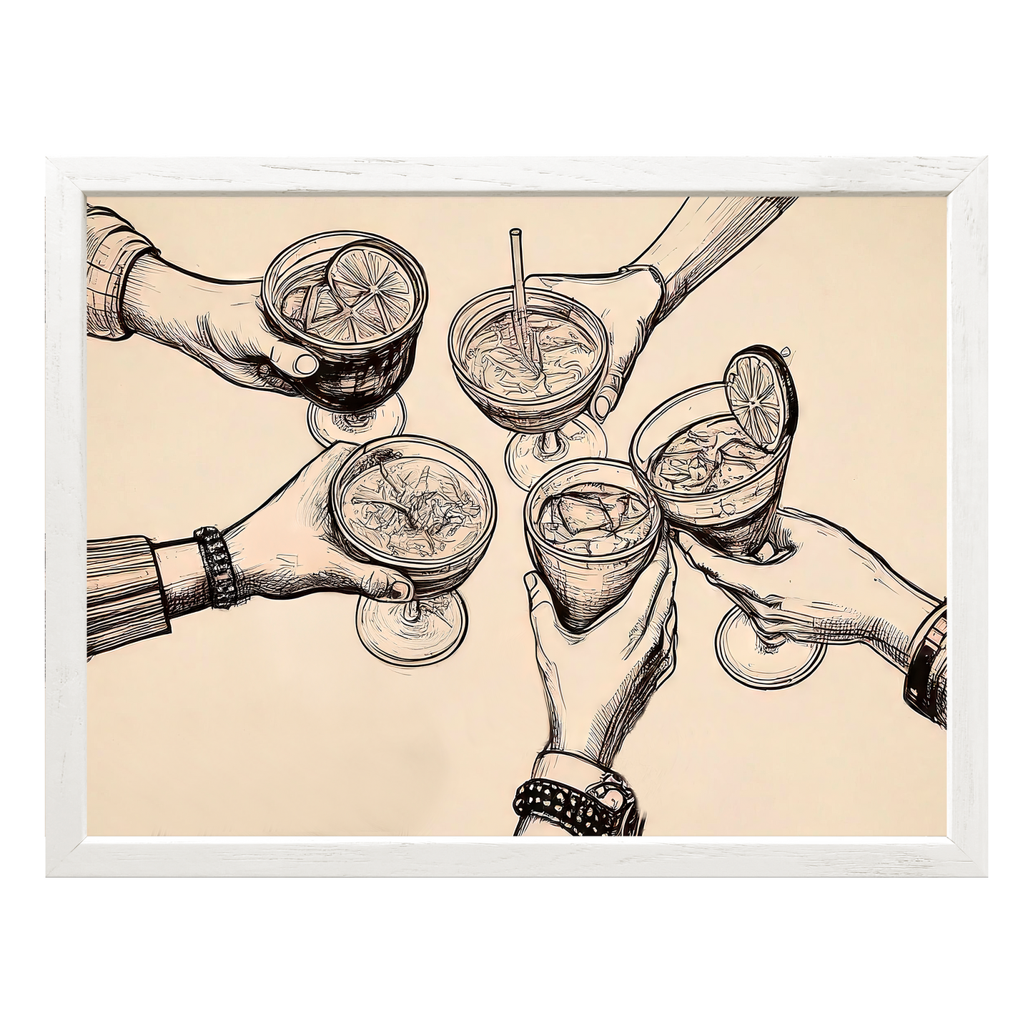 Cheers Illustration - Vintage-Inspired Sepia Framed Print