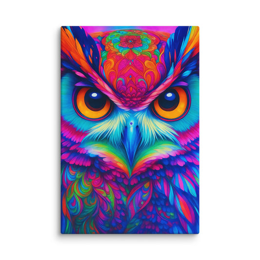 Colorful Owl Wall Art Print – Psychedelic Vibrant Animal Canvas with Bright Feathers Extra Large 40″×60″ - Masterpiece Print