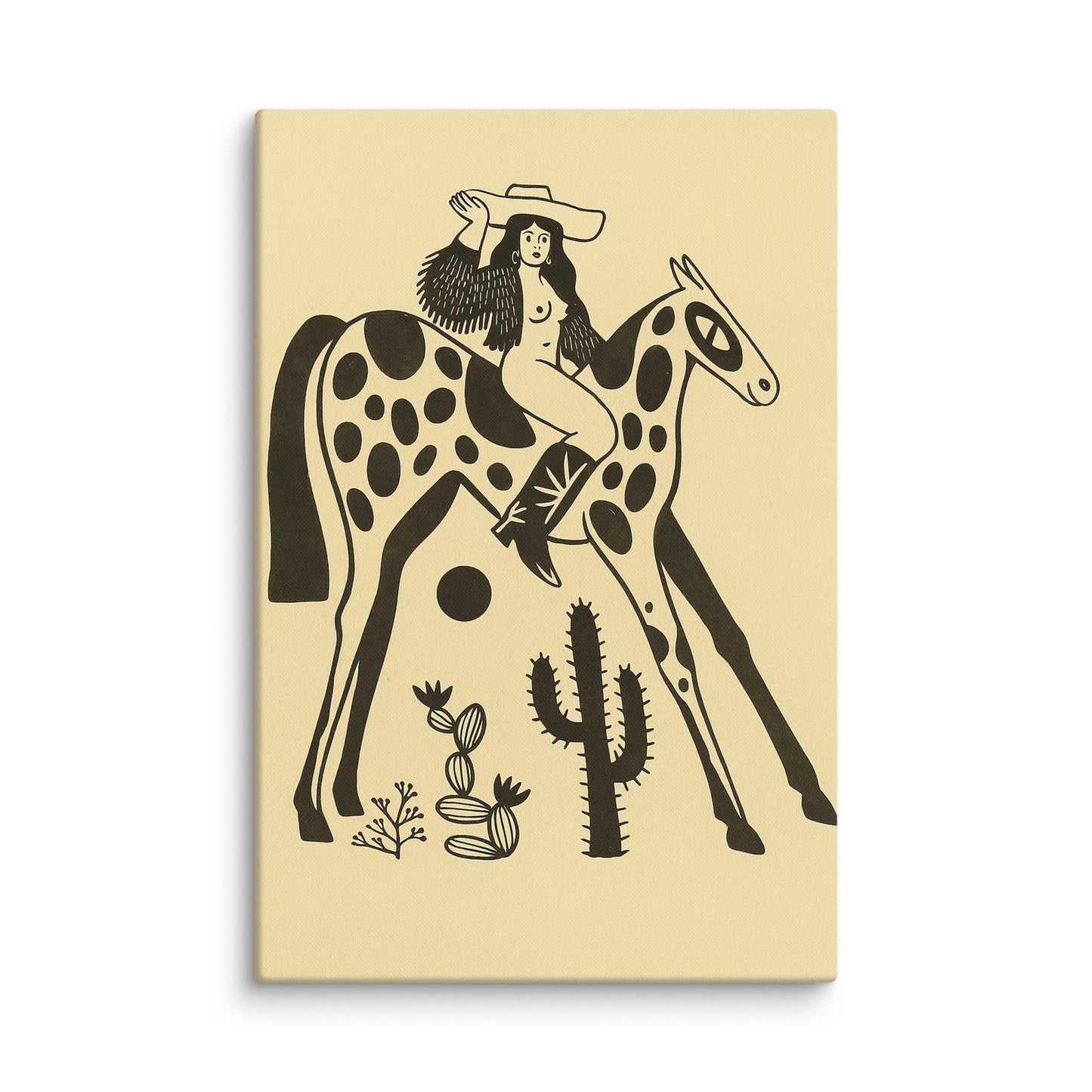 Cowgirl Nude Desert Horse Art Print – Bold Black & White Minimalist Western Canvas 40″×60″ - Masterpiece Print