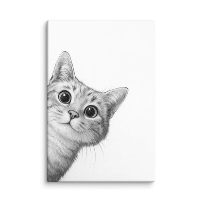 Curious Cat Pencil Drawing – Cute Black and White Pet Wall Art Print 40″×60″ - Masterpiece Print