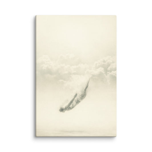 Dreamlike Descent – Surreal Nude in Clouds Framed Art - Masterpiece Print