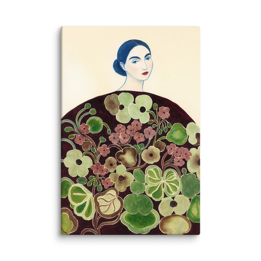 Floral Portrait Woman Wall Art Print – Elegant Botanical Feminine Canvas 40″×60″ - Masterpiece Print