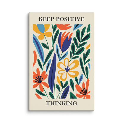 Keep Positive Thinking Floral Wall Art Print – Bright Modern Inspirational Canvas 40″×60″ - Masterpiece Print