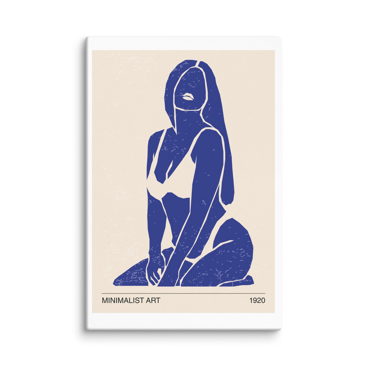 Minimalist Blue Woman Kneeling Extra Large Canvas 40″×60″ - Masterpiece Print