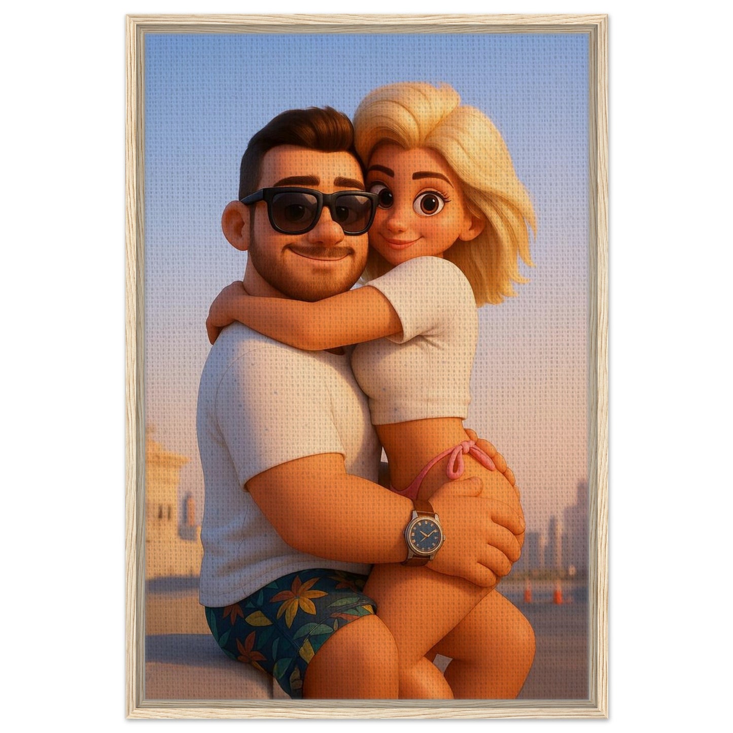Personalized Couple Portrait – Framed Canvas - Masterpiece Print