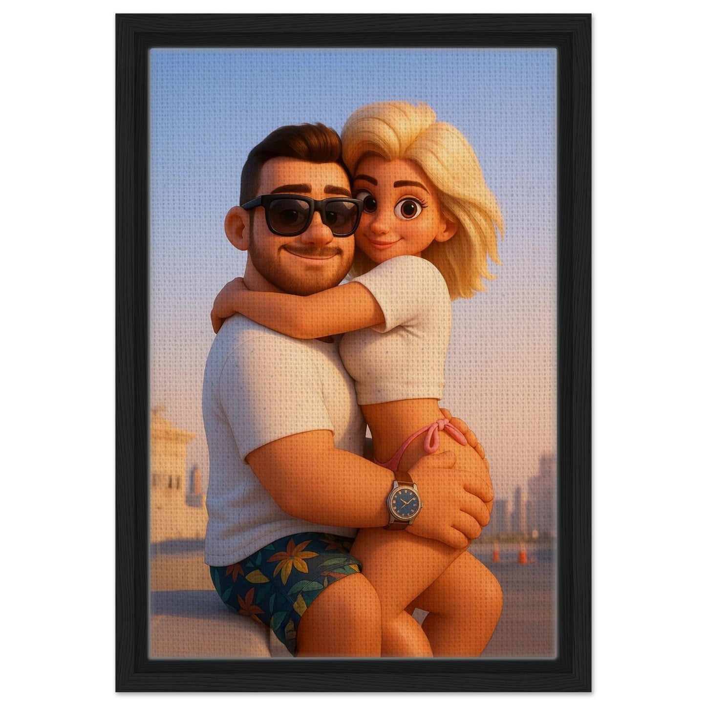 Personalized Couple Portrait – Framed Canvas - Masterpiece Print