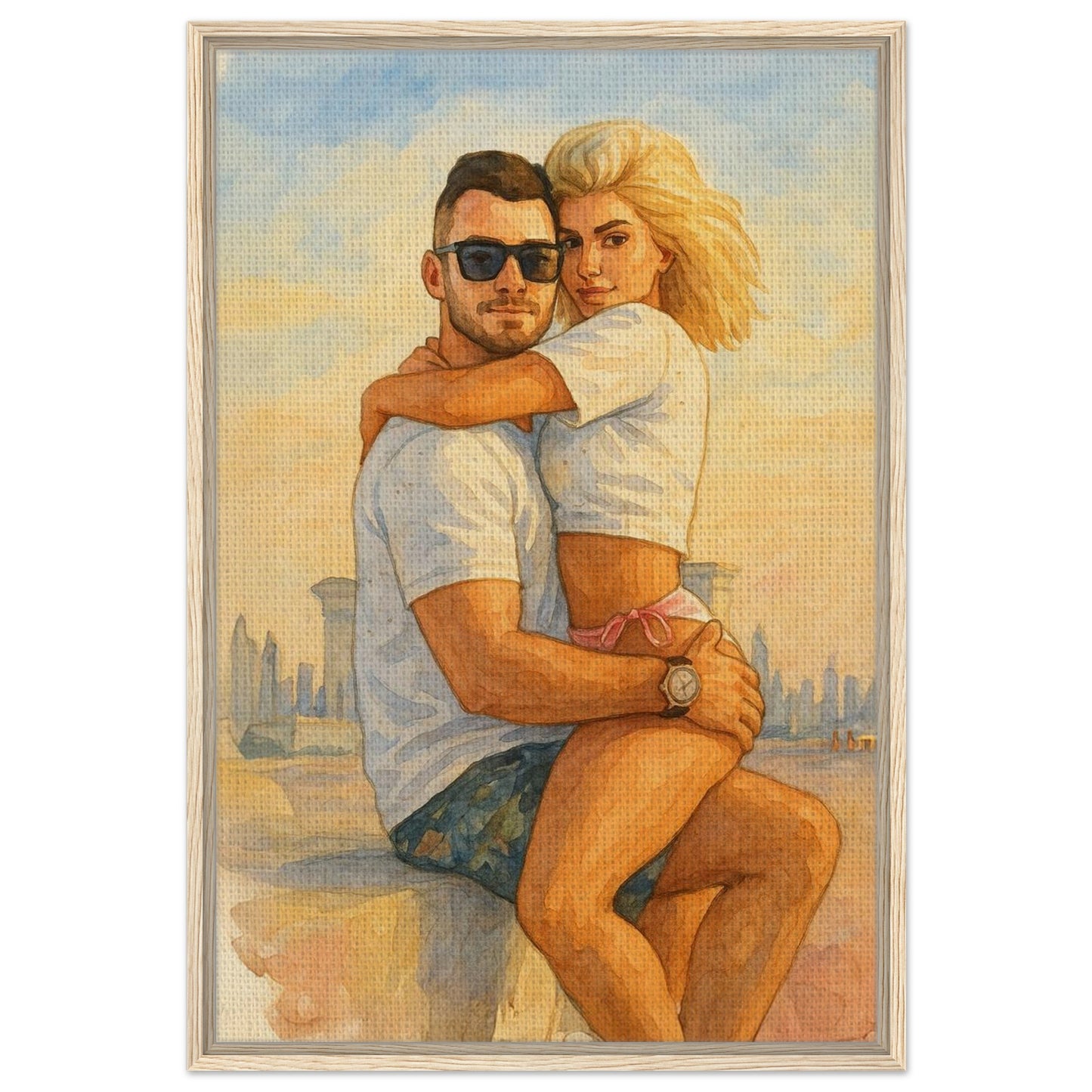 Personalized Couple Portrait – Framed Canvas - Masterpiece Print