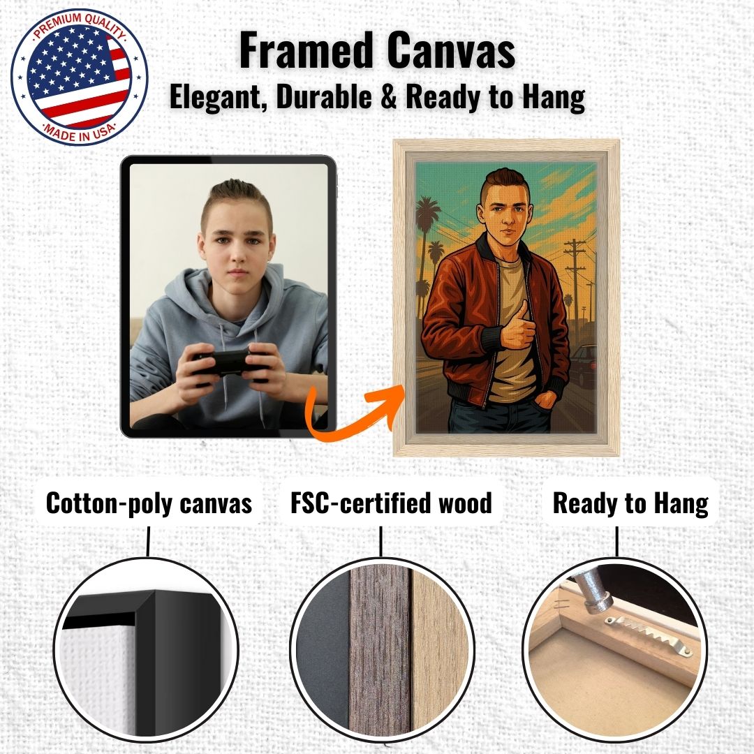 Personalized Gamer Portrait – Framed Canvas - Masterpiece Print