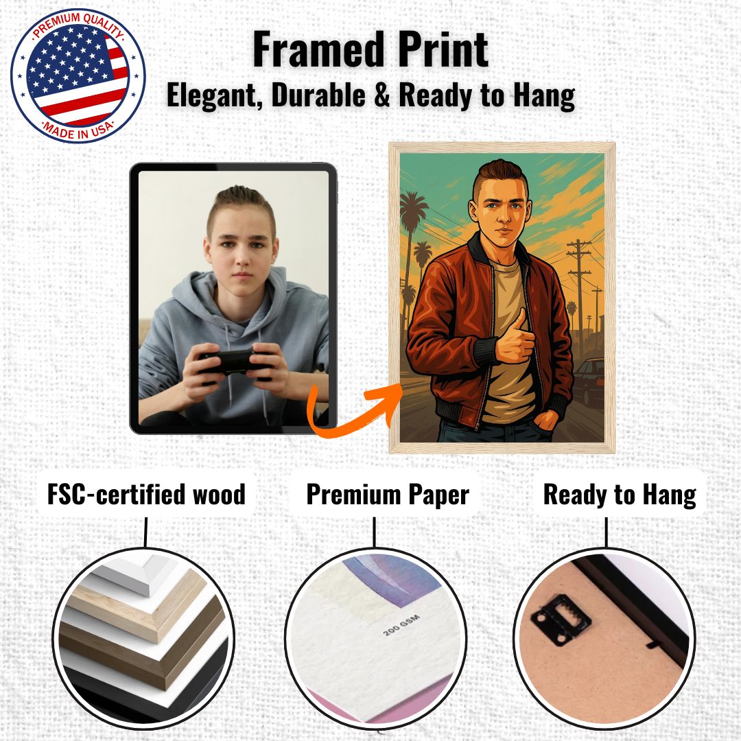 Personalized Gamer Portrait – Framed Print - Masterpiece Print