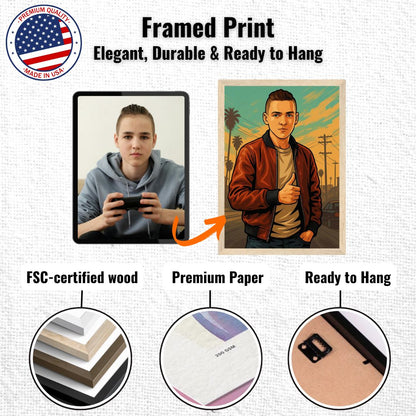 Personalized Gamer Portrait – Framed Print - Masterpiece Print
