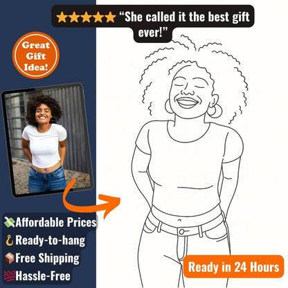 Personalized Line Art Portrait – Framed Canvas - Masterpiece Print