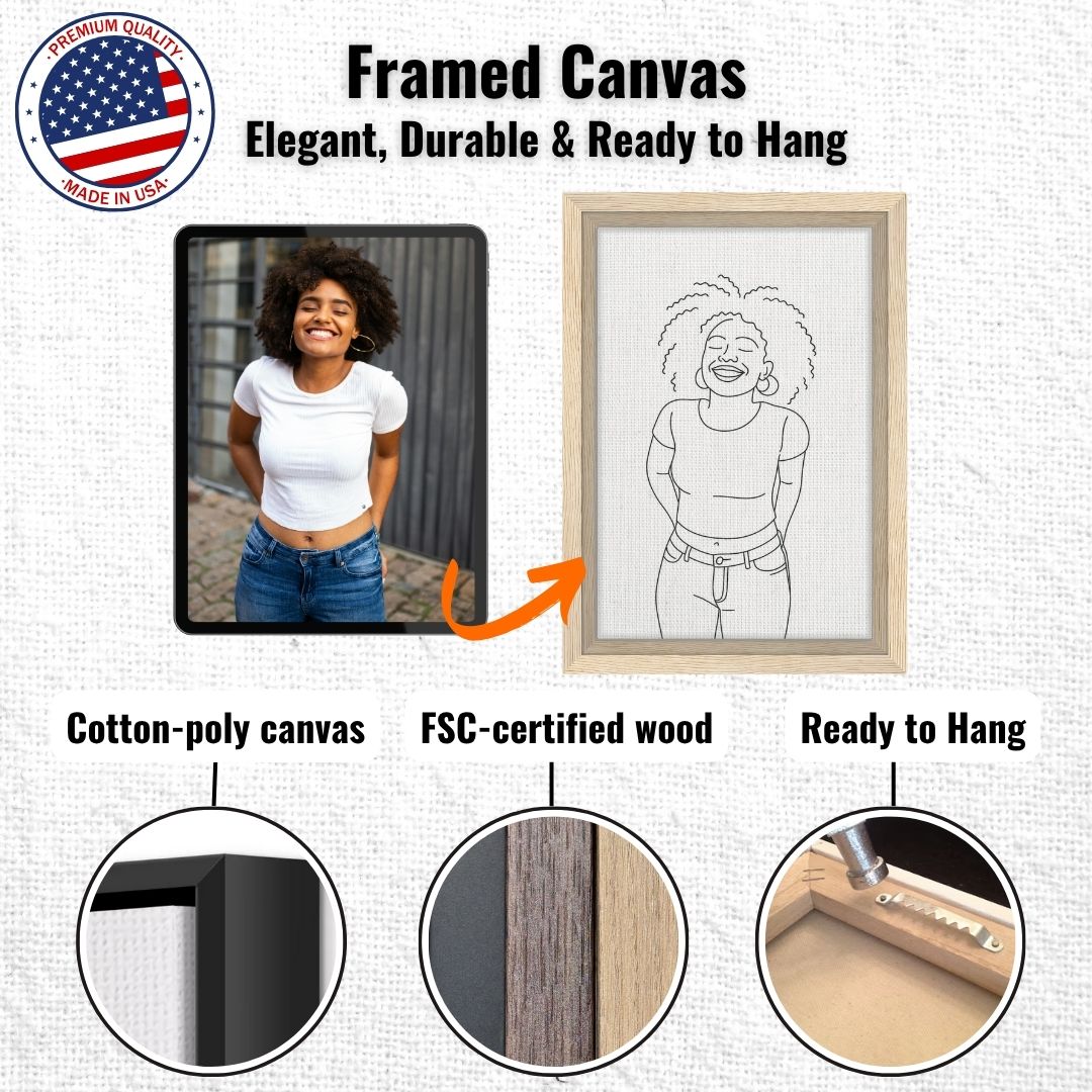 Personalized Line Art Portrait – Framed Canvas - Masterpiece Print