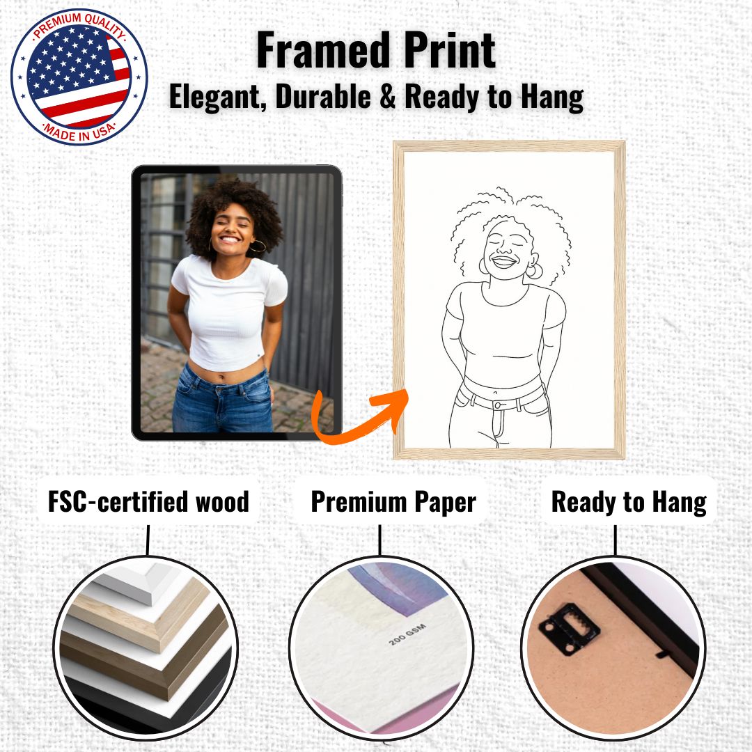 Personalized Line Art Portrait – Framed Print - Masterpiece Print