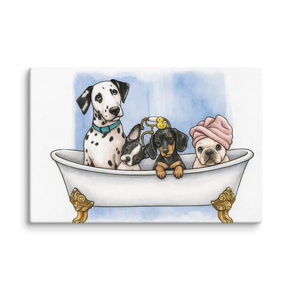 Playful Dogs in Bathtub Wall Art – Cute Puppy Spa Time Print 40″×60″ - Masterpiece Print